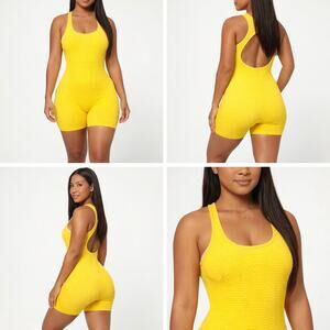 Zara Bright Yellow Textured Open Back Sleeveless Romper Playsuit Size Small